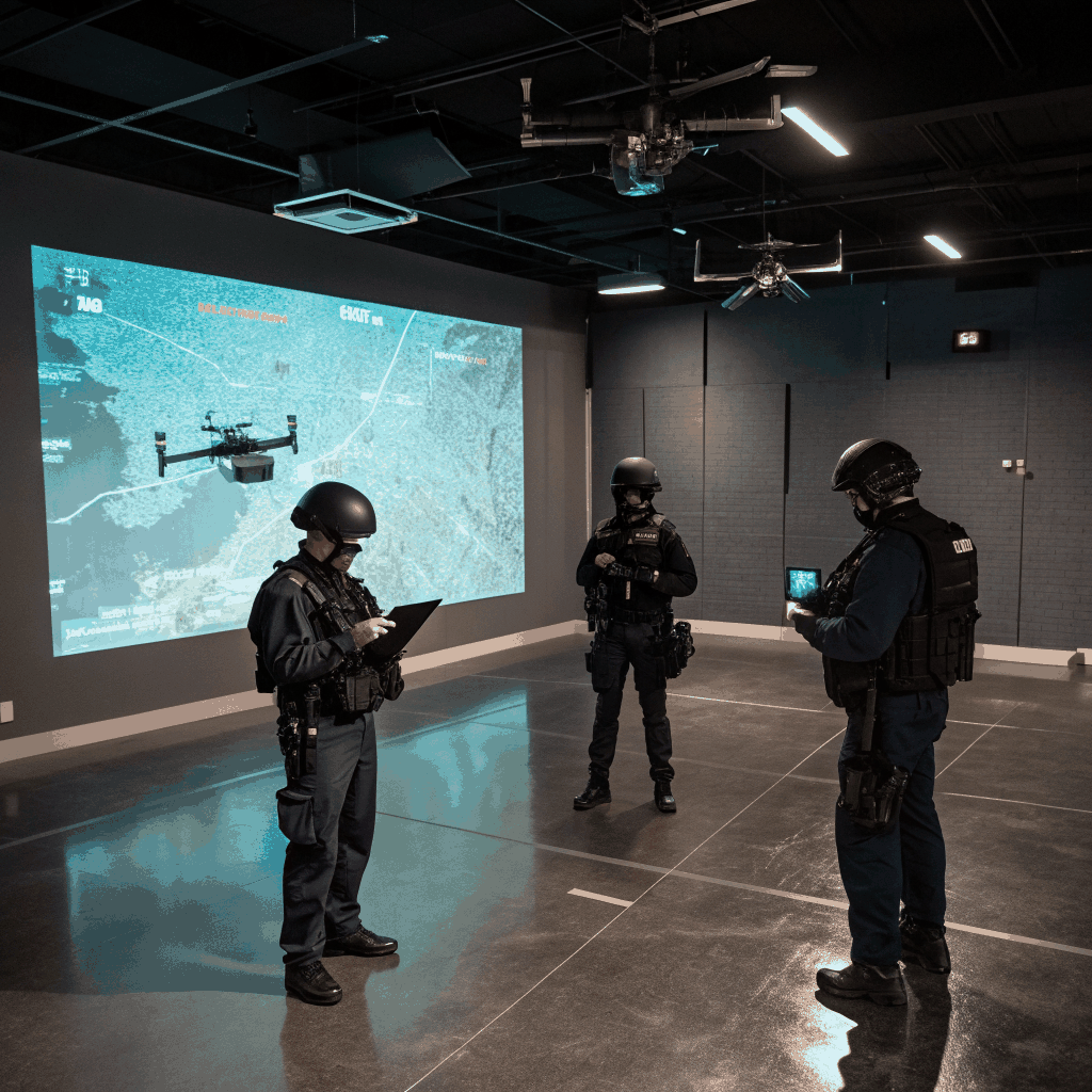 Personal de seguridad en sesión de entrenamiento táctico